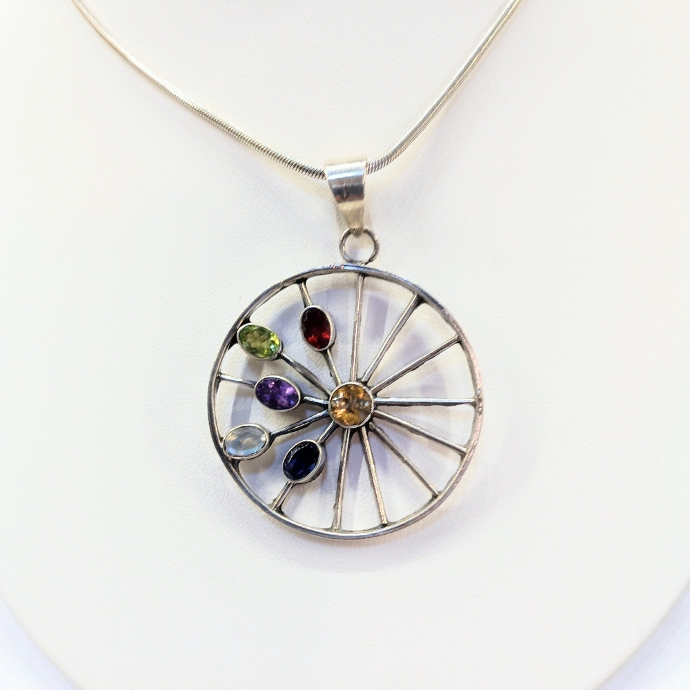 Sterling Silver Gemstone Garnet Citrine Amethyst OOAK Necklace
